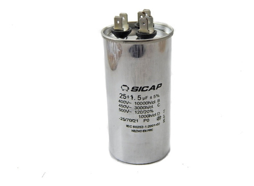 Capacitor Sicap Dual Doble Aire Acond Doble 25 Mf + 1.5 Mf