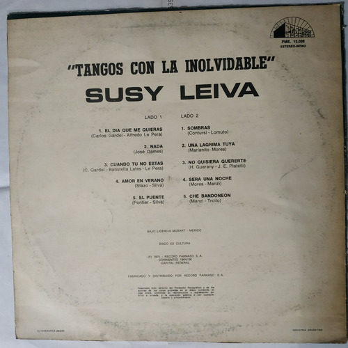 Música Disco Vinilo, Tango Con La Inolvidable Susy Leiva (Usado)
