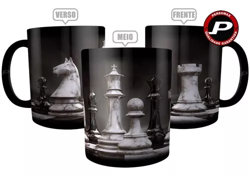 Caneca Jogo De Xadrez Preta - Presente Enxadrista Chess