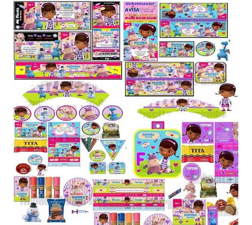 Kit Imprimible Editable Doctora Juguetes, Golosinas Stickers