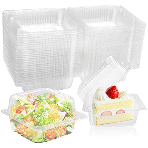 100 Pcs Clear Plastic   Hinged Food Container, Envase D...
