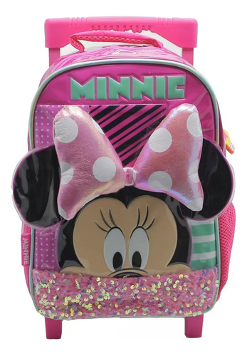 Mochila Con Carro Infantil 12 Pulgadas Cresko Minnie Mouse Color Rosa