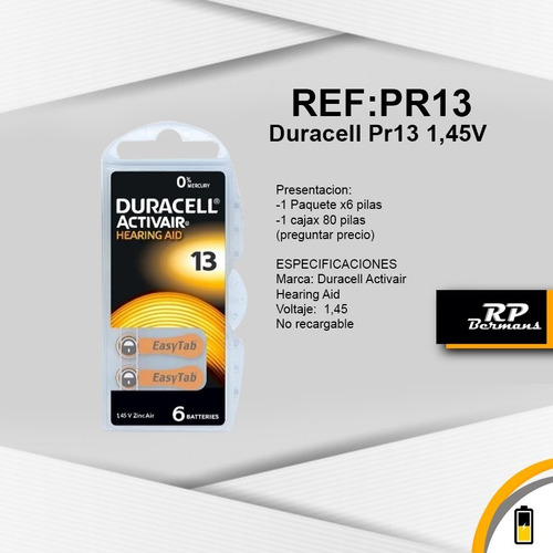 Pila Para Protesis Auditiva Duracell Ref Pr13