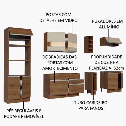 Cozinha Madesa Vicenza C Armário E Balcão (sem Tampo E Pia) Cor Rustic/Bronze