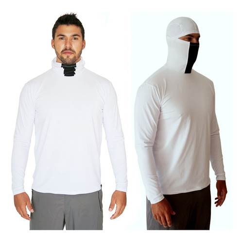 Imagem 1 de 9 de Camiseta Ninja Branca  Uv50+ Para Pesca Airsoft Ciclismo
