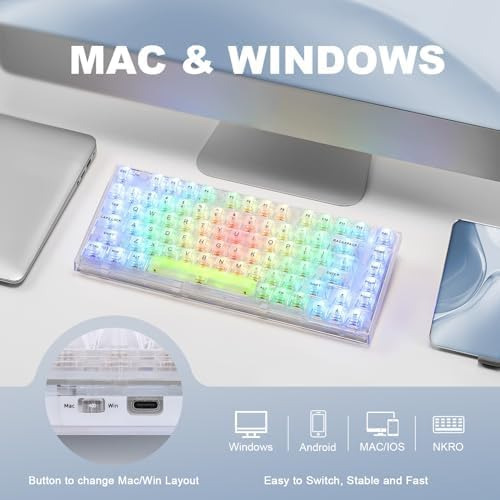 Yunzii X75 82 Tecla Hot Mechanical Keyboard Con Teclas Trans