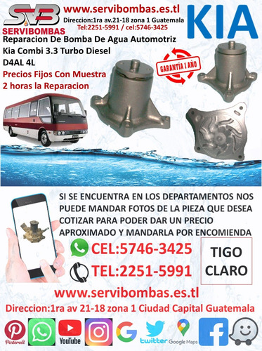 Bomba De Agua Automotriz Kia Combi 3.3 D4al Turbo Guatemala
