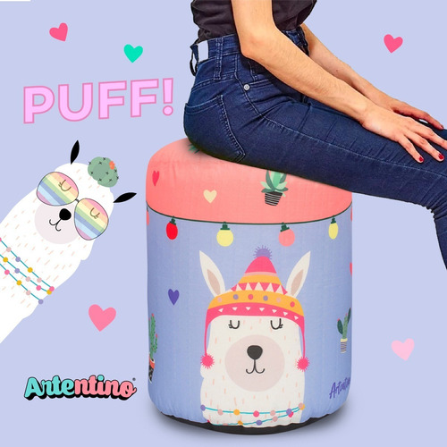 Imagen 3 de 7 de Puff Almohadon Banco Mujer Joven Regalo Infantil Nena Llama