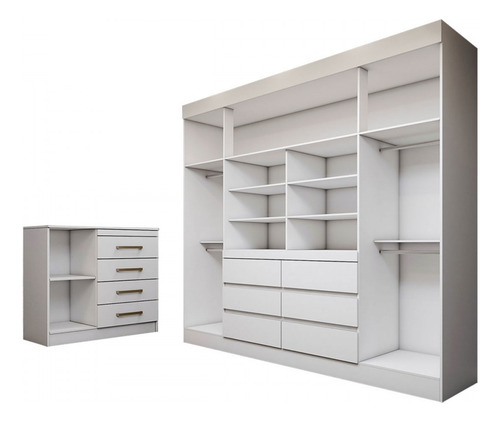 Guarda-roupa Casal Honey 4 Portas 6 Gavetas Espelho Branco