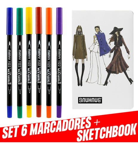 Set Con 6 Marcadores Le Plume 2 Twin + Sketchbooks A5