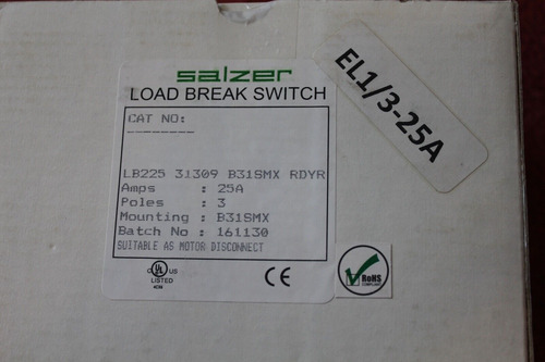 Salzer Load Break Switch Lb225 31309 B31smx Rdyr 25a Cct