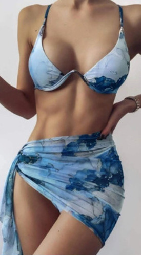 Bikini Malla 3 Piezas Con Pareo Importado Art 2058