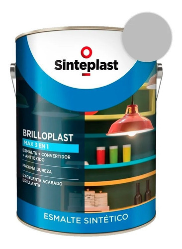 Esmalte Sintético + Convertidor Brilloplast 3 En 1 1lts Acabado Brillante Color Gris