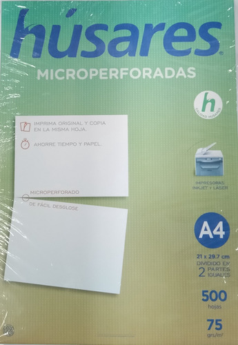Resma Papel A4  Húsares Microperforada Al Medio X 500 Hojas 