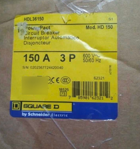 Interruptor Termomagnetico 150a Hdl36150 Squared 150amp