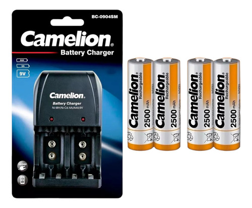 Cargador De Pilas Camelion + 4 Pilas Recargables Aa 2500mah