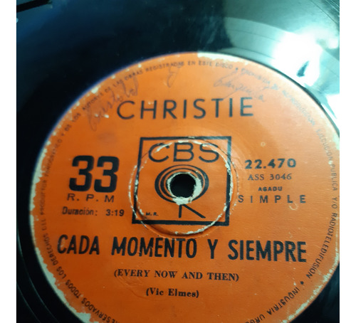 Lp Simple De Vinilo Christie Usado Con 2 Canciones Sin Tapa