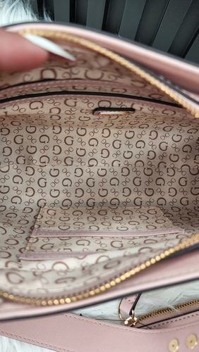 Bolsa Guess Sg892616 Nueva 100 % Original Con Etiqueta Rosa Palo Estampado Oro Rosa Palo