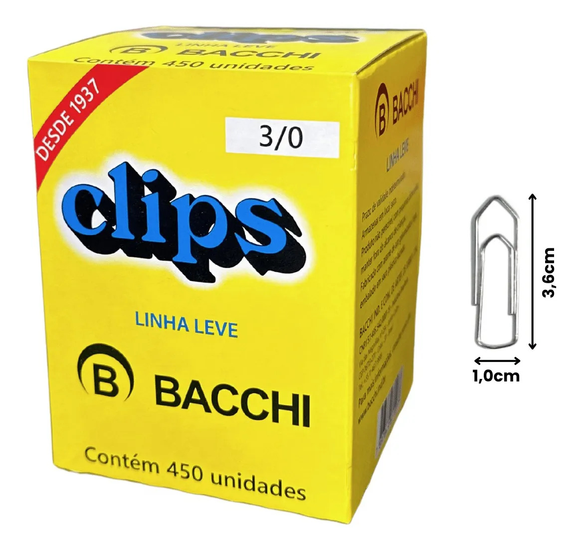 Clips 3/0 Prendedor Organizador De Papel Médio 450 Un Bacchi Cor Cromado