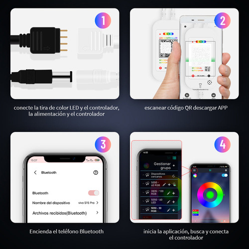 Controlador App Bluetooth Tira De Led Rgb 2 Salidas