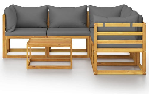 Sala Lounge De Jardín De 6 Pza De Madera De Acacia M3 Color Gris