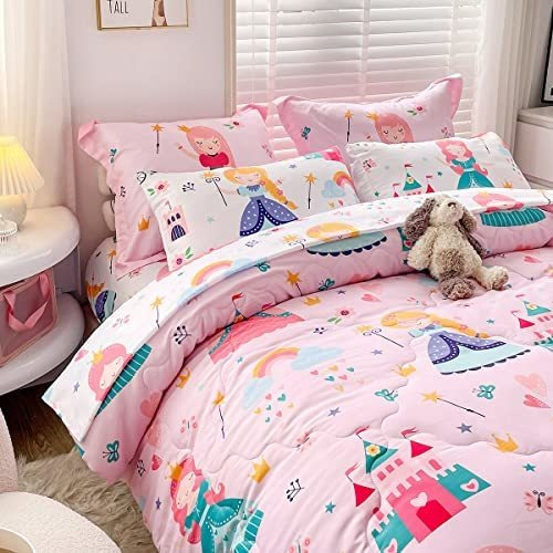 Conjunto De Cama Princesa Rosa Para Niñas - 7 Piezas (1