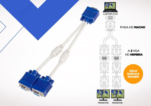 Imagen 2 de 10 de Cable Splitter Vga Adaptador Macho A 2 Hembra Duplica Imagen