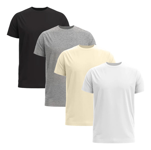 Kit Com 4 Camisetas Lisas Manga Curta Slim Fitness