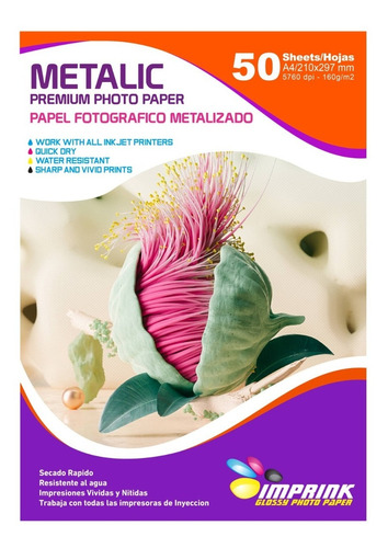 Papel Fotografico Metalizado Premium A4 De 160gr/50 Hojas 