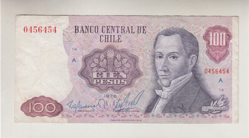 Billete Chile 100 Pesos 1976 Barahona Molina N° Redondos