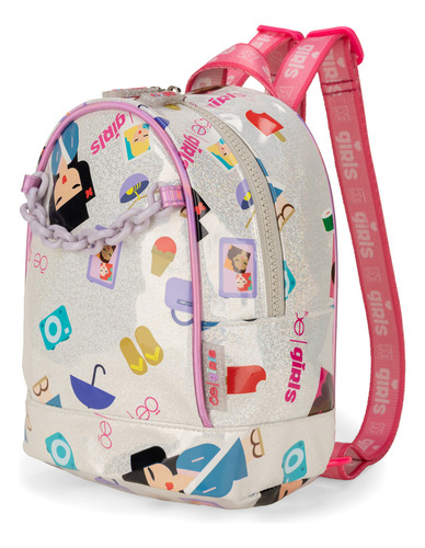 Bolsa Niñas Backpack Cloe Satreli Chico Color Plateado