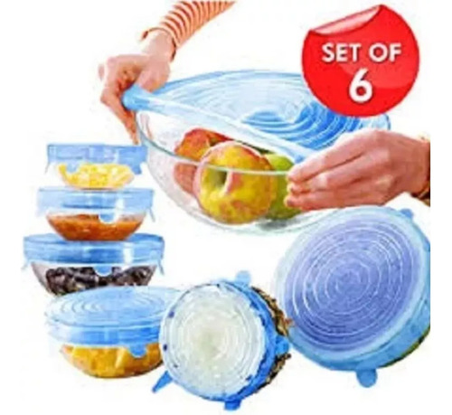 Set 6 Tapas Silicona Extensible , Para Guardar Alimentos