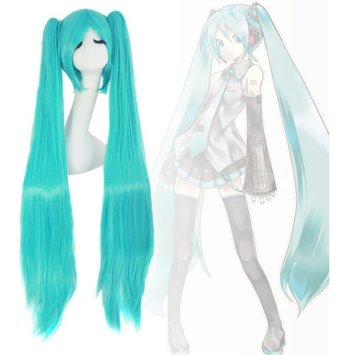 ¡ Peluca Miku 120cm Aguamarina Cosplay Hatsune Cabello Liso!