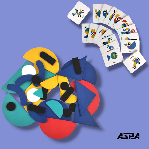Rompecabezas Educativo D Madera Tipo Tangram Con 60 Tarjetas