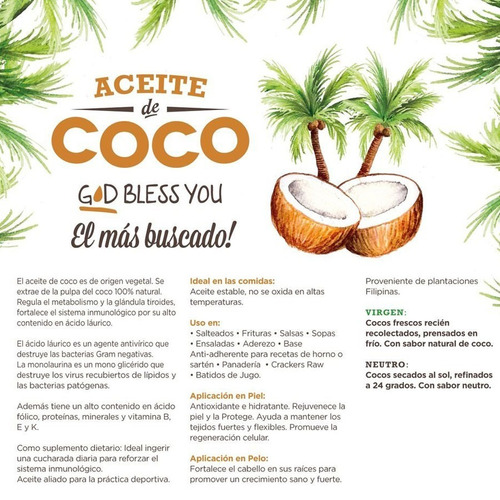 Aceite De Coco God Bless You Neutro 1L