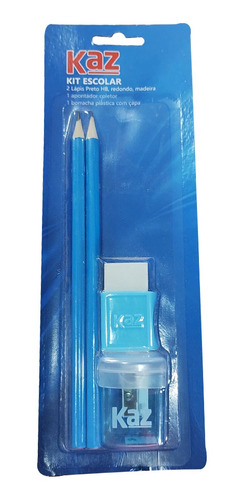 Kit Escolar Azul Kaz Com Lápis, Borracha E Apontador