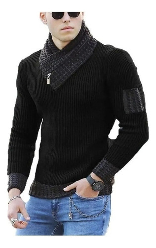 Bufanda Cuello Suéter Hombres Slim Fit Casual Cool