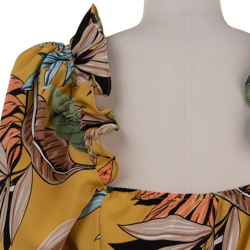 Imagen 6 de 7 de Blusa Peplum Vestir Escote Cruzado Tropical Fresca Sexy.