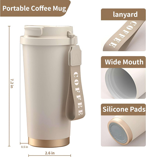 Taza De Café 18 Oz Aislada Con Popote Y Tapa