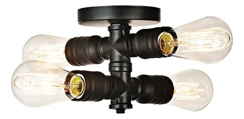 Lámpara De Techo Estilo Industrial De 4 Luces Con Bombillas Color Negro