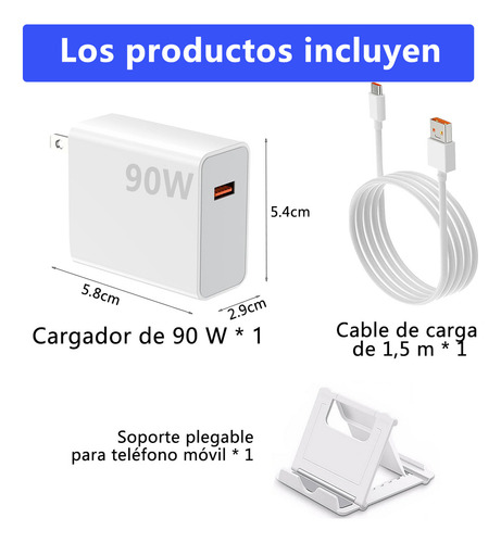 90w Cargador Para Poco X7 Pro 5g Para Xiaomi 13 Ultra/ 14 Ultra/ 15 Ultra Turbo Cargador Para Xiaomi Redmi Poco Tipo C Con Cable 1.5m 6a 90w/67w/45w/33w/18w/10w Blanco+ Soporte