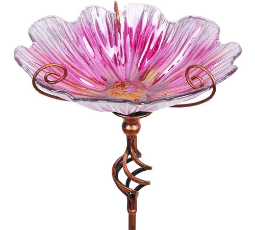 Comedero Mumtop Para Pajaros Flor Cristal Rosa - Estaca 78cm