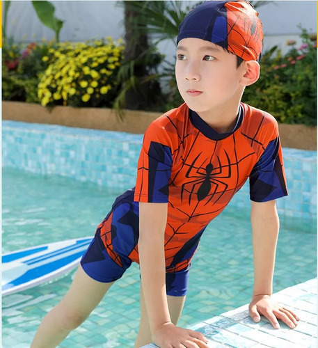 N Traje De Baño Q Spiderman Para Niños, Con Protección