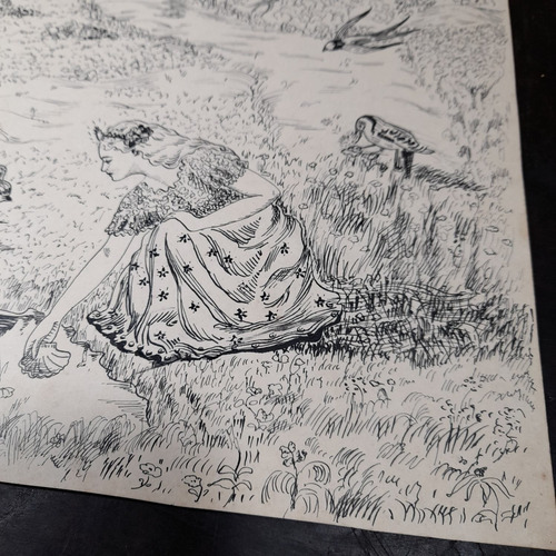 Imagem 3 de 6 de Desenho Nanquim Bico De Pena Datado 1953 Antigo Sem Moldura