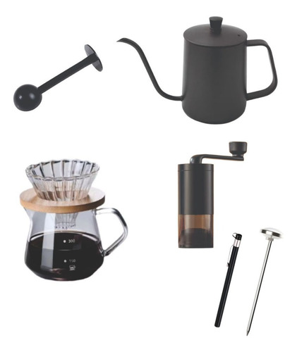 Set Cafe Cafetera Goteo+jarra Acero+molinillo+cuchara Termom