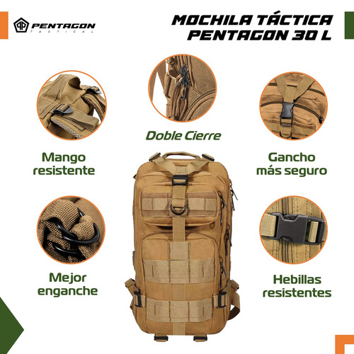 Mochila Tactica Militar Outdoor Pentagon 30l Impermeable Color Ocre