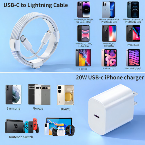 Paquete De 3 Cargadores Rápidos Para Iphone14,13,12,certificado Apple Mfi,cargador De Pared Pdusbc De 20w,adaptador De Carga De 6 Pies, Compatible Con iPhone 14pro/13 Pro12 Pro Max/11 Pro Max/xs Max