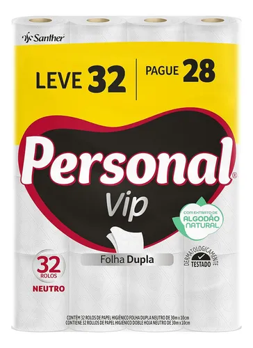 Papel Higiênico Personal Vip Folha Dupla Neutro Leve 32 pague 28 ...