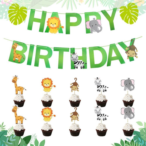 Puzcub Banner Animal Dibujo Animado Feliz Cumpleaño 10 Pieza