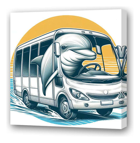 Cuadro 60x60cm Delfin Conduciendo Autobus Manejando M1